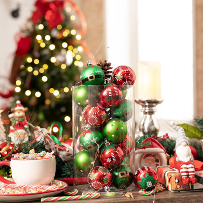The Holiday Aisle Christmas Ornaments Set 24Ct Elf Red Green White Shatterproof Christmas Tree Decorations Set Decorative Hanging Ball Ornaments Bulk For Xmas Holiday Party Indoor Decor Wayfair